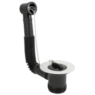 PEERLESS 1 1/2" Sink Combination Overflow Waste Centre Screw (Plastic Body, Black Overflow Face) – Chrome