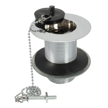 PEERLESS Sink Waste 'London' Solid (Brass Waste, Metal Back Nut, Poly Plug, Ball Chain & Stay) - Chrome