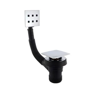 PEERLESS Bath Combination Waste Square Clicker Plug (Brass Overflow Face, Brass Plug) – Chrome