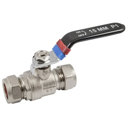 Embrass Peerless Lever Ball Valve Compression Black Handle c/w Red & Blue Bands C x C