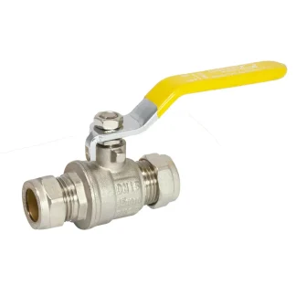 Embrass Peerless Lever Ball Valve Compression (Gas & WRAS Approved) Yellow Handle C x C
