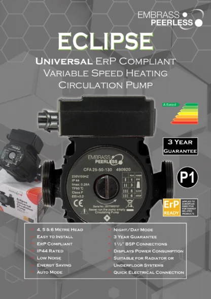 490920 Embrass Peerless ECLIPSE Circulation Pump A Rated - Universal ErP Compliant Heating Circulation Pump Benefits