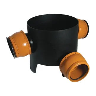 FloPlast Underground Drainage PVC-U Mini Access Chamber 90° Inlet – 3 x 110mm flexible inlets c/w 2 socket plugs