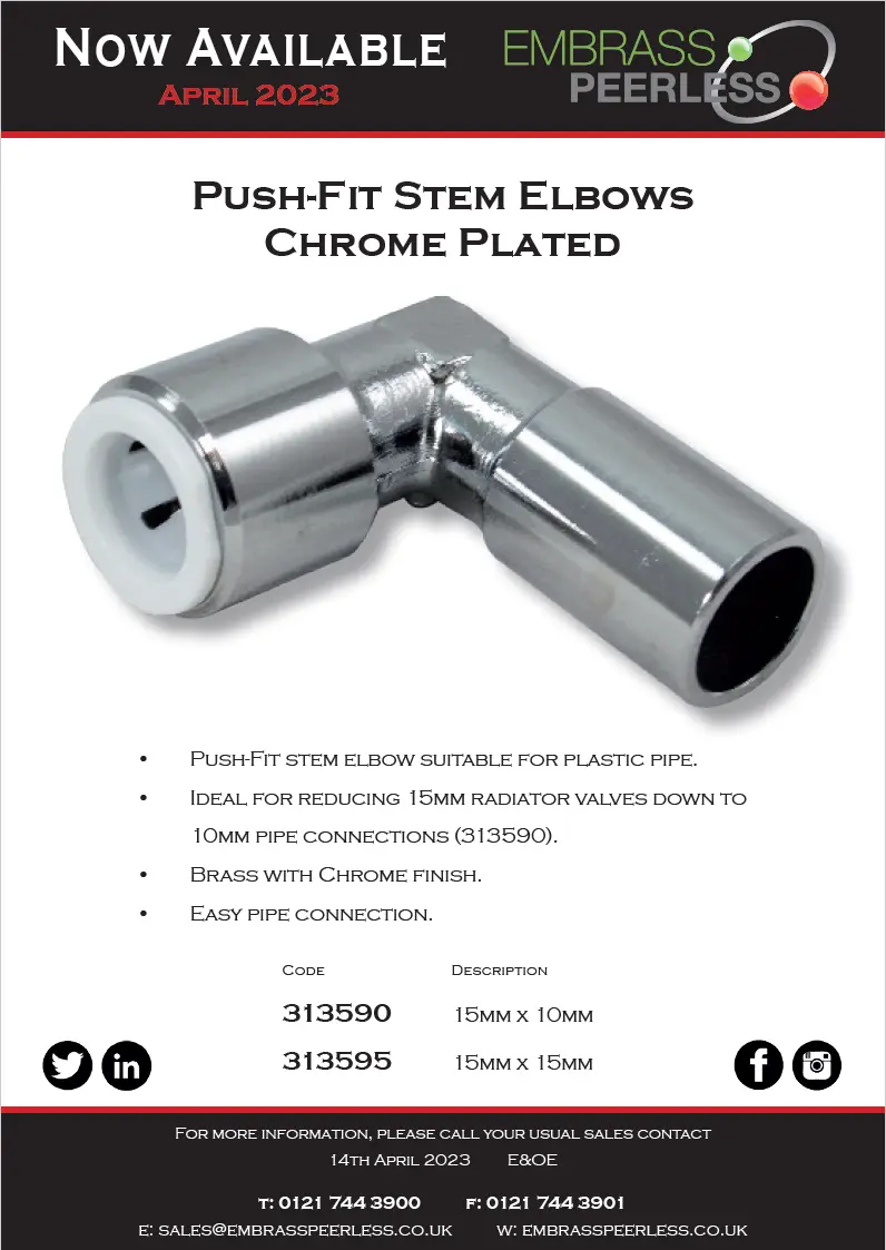 Push-Fit Stem Elbows Chrome Plated