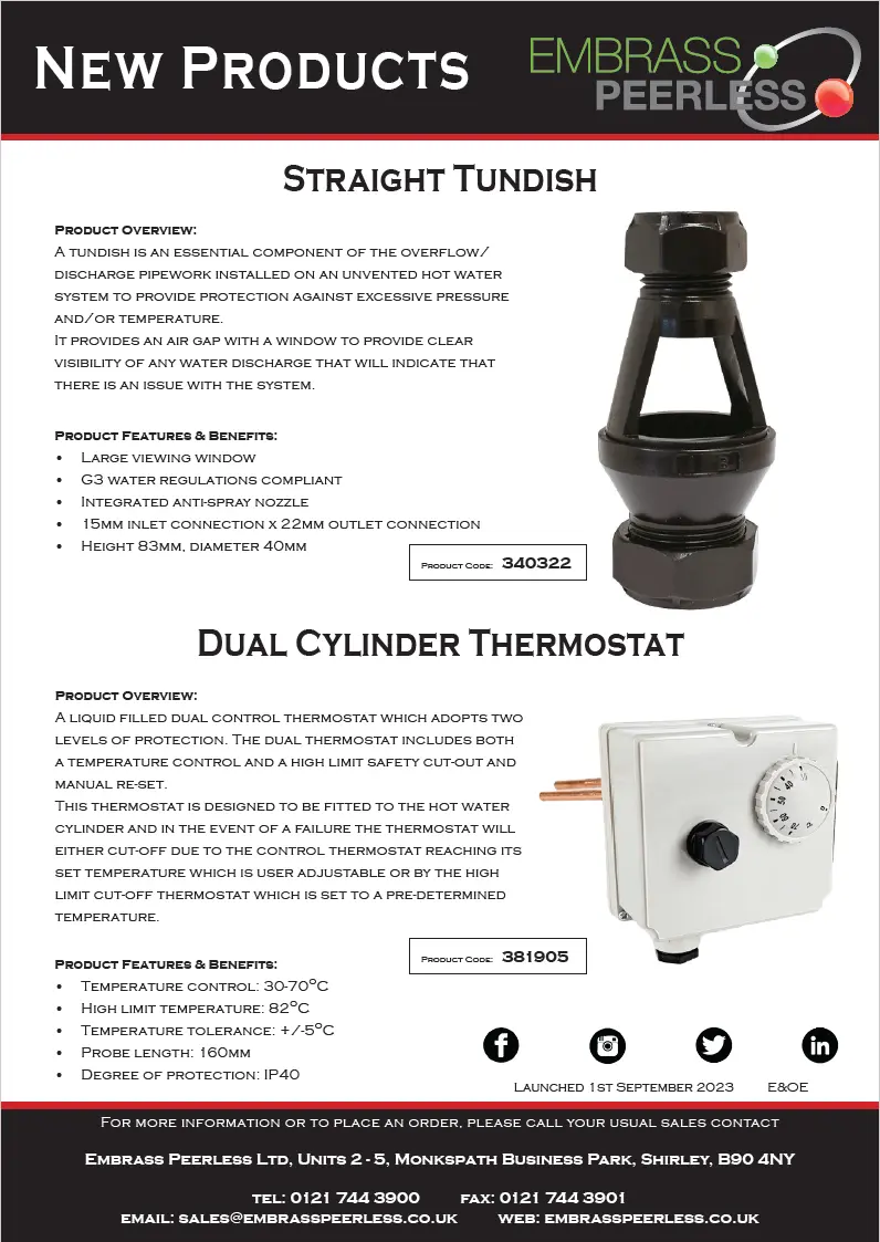 Tundish and Dual Cylinder Thermostat September 2023