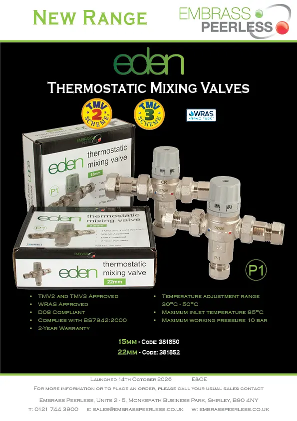 EDEN Thermostatic Mixing Valves October 2026